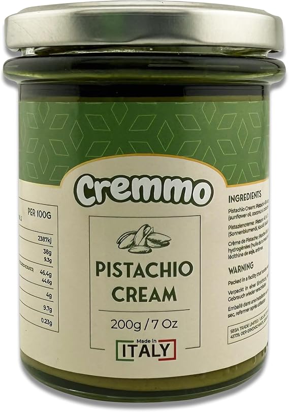 Cremmo Pistachio Cream Spread 200g Glass Jar, Authantic Fluid and Smooth of Sicily/Italy