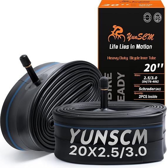 2-PCS 20x3 Heavy Duty E-Bike Tubes 20X2.50 20X2.60 20X3.0 AV32mm ETRTO 64/76-406 Inner Tubes 20" x 3.0" Compatible with 20x2.5/2.6/2.8/3.0 E-Bike Bicycle Fat Tire Tubes Schrader Valve