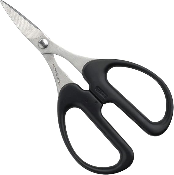 ALLEX Heavy Duty Sharp Japanese Stainless Steel 1" Scissors - Small Rubber Cutting Scissors for Sheet, Stamp, Craft, Curved Blade Tips - Made in Japan, Black