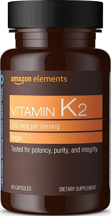Amazon Elements Vitamin K2, 100 mcg, Vegan, Made from Chickpea, 65 Capsules