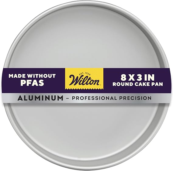 Wilton Aluminum Round Cake Pan, Made Without PFAS, 8 x 3 in | Natural Anodized Aluminum, Even Heating & Rust-Resistant for Professional Results, Perfect for Extra-Deep Layer Cakes