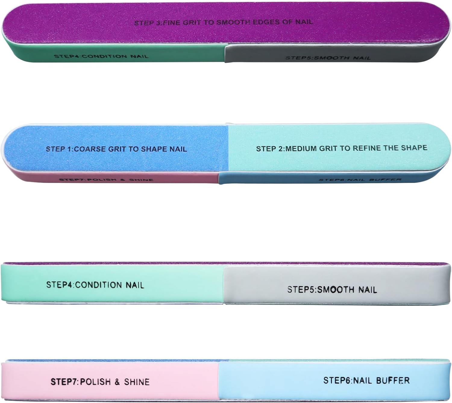7-Sided Professional Nail Buffer, 4Pcs Nail Sanding Files for Gel Natural and Acrylic Nails, Manicure Tools Nails Buffer Block Fingernail Buffering File Polishing Strips