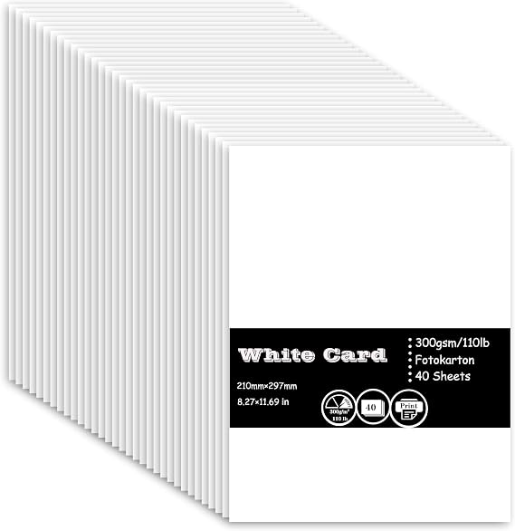 40 Sheets White Card, A4 Card Stock 300GSM