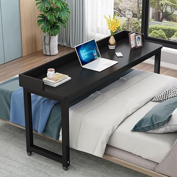 Overbed Table, Over Bed Table with Wheels, Rolling Bed Table, Large Bed Desk with Surrounding Baffle, Works as Bar Table, Dining Table or Laptop Bed Table