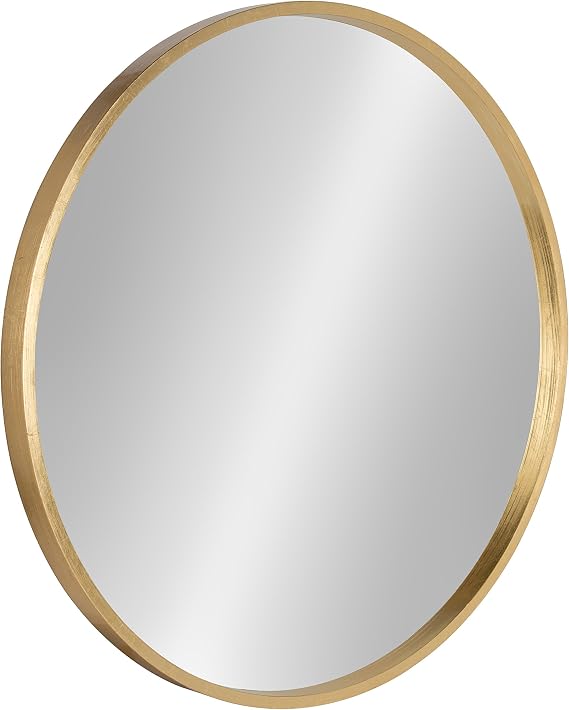 Kate and Laurel Travis Round Wood Wall Mirror, 25.6" Diameter, Gold, Modern Glam Wall Decor Accent