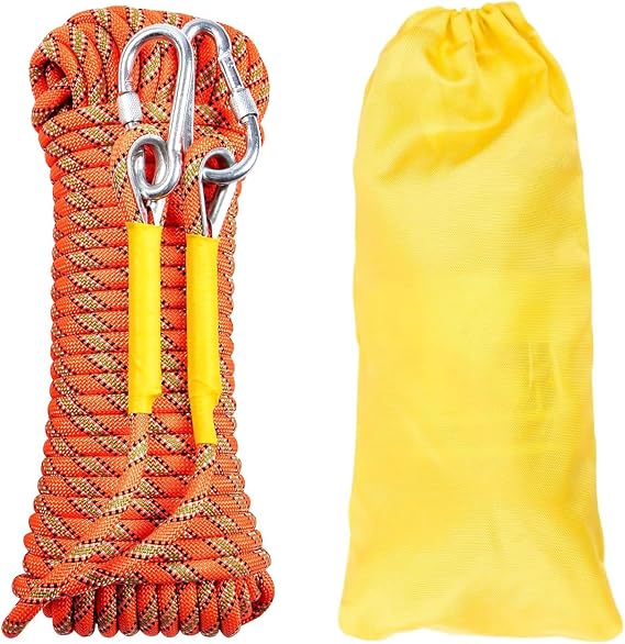 Climbing Rope 10 mm Outdoor Rope 10 m Static Climbing Rope Fire Rescue Parachute Rope Braid Nylon with 2 Steel Hooks for Hiking Outdoor Mountaineering Sports Camping