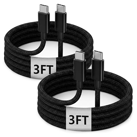 USB C to C Charger Cable, 60W, 3FT, 2-Pack, Black