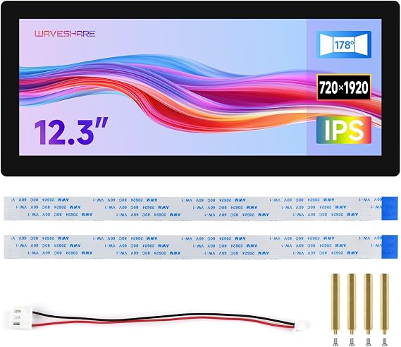 Waveshare 12.3inch DSI Capacitive Touch Screen, Compatible with Raspberry Pi 5 / CM5 and RK3576, 720 1920, IPS, 10-Point Touch, Optical Bonding Toughened Glass Panel