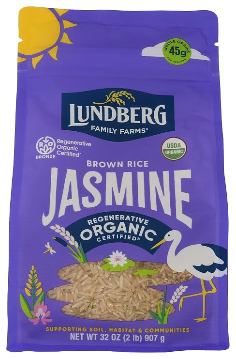 Lundberg Organic Jasmine Brown Rice Long-Grain, Fluffy & Aromatic, Responsibly Grown in California, 32 Oz