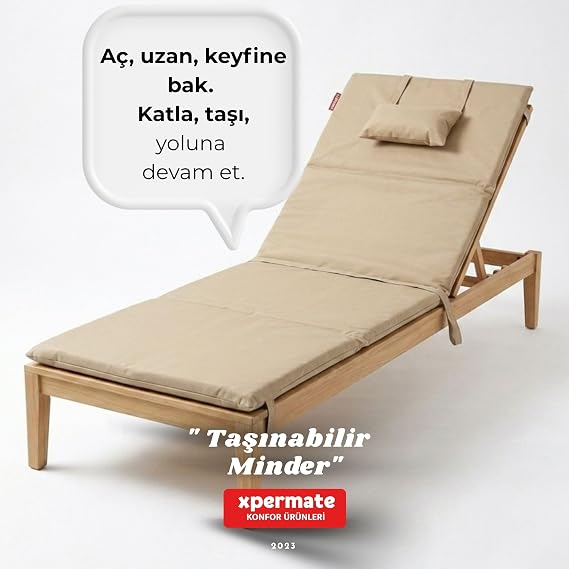 Xpermate Katlanır Kamp Matı Şezlong Minderi Taşınabilir Kamp Yatağı Su Itici Kumaş 180x60x2 Gri