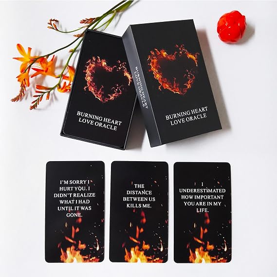 QUEENOFPAIN Burning Heart Love Oracle Cards Deck, Twin Flame Oracle Cards, Oracle Deck Help You Gain Insight into What The Person is Thinking or Trying to Communicate with You