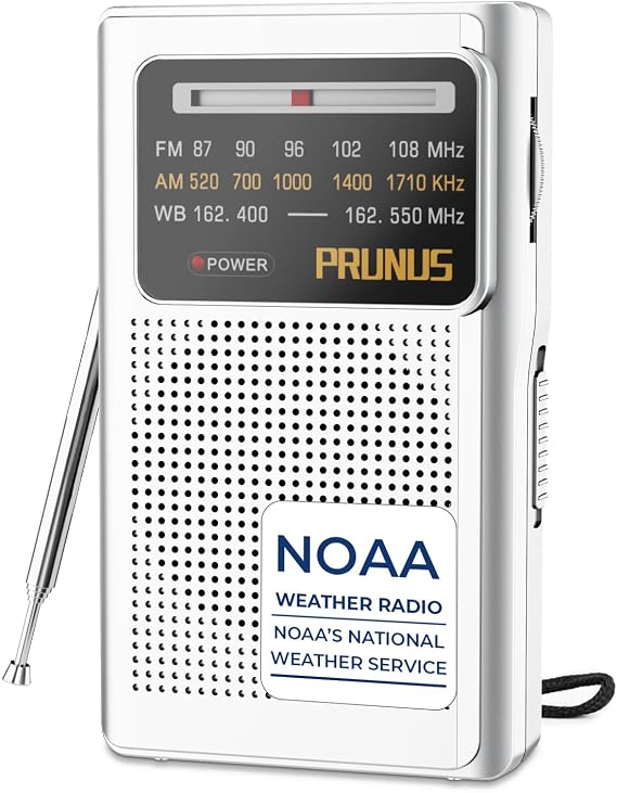 PRUNUS J161 NOAA Weather Radio AM FM, Battery Operated Radio for Power Outages, Transistor Radio with Best Reception,Stereo Earphone Jack, for Emergency,Hurricane, Storm, Running, Walking,Home