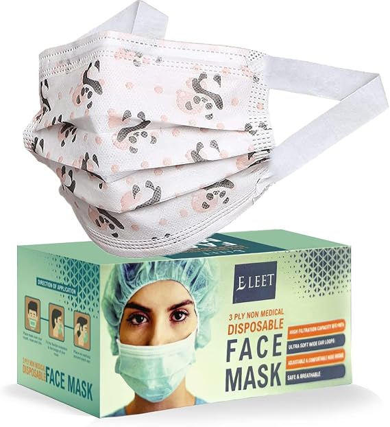 Disposable Face Masks 3 Ply With Ultra Soft Ear Loops - Beautifully Printed Single Use Breathable Protection Masks (100 Count (Pack of 1), Brown Bear)