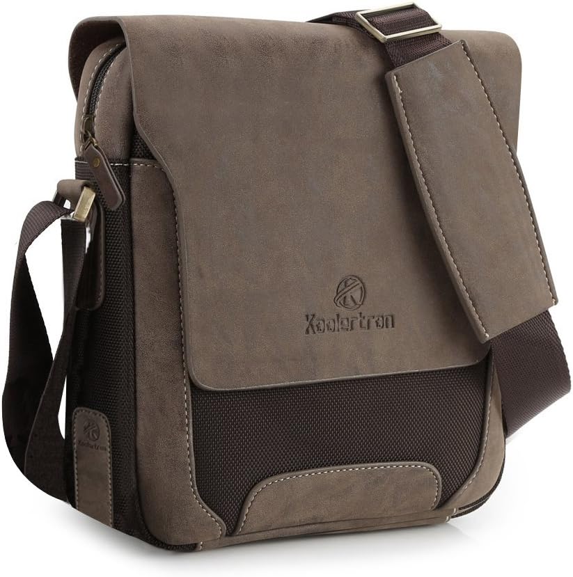 Koolertron Man Shoulder Bag, Leather Soft PU Leather Cross Body Canvas Satchel Bags Magnetic Buckle GenuineFauxFake Leather Messenger Galaxy Note Kindle iPad Bag
