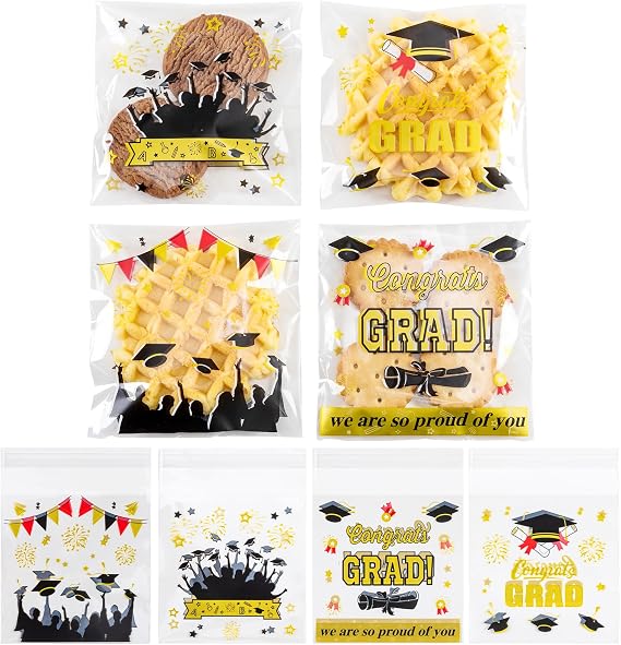 Jocomoni 100pcs Graduation Cookies Bags, Clear Self Sealing Cellophane Bags Self-Adhesive Congrats Grad Cookie Bag Plastic Candy Bags for Bakery Cookies Gift Packing 2026 Graduation Party Favor