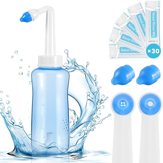 Portable Nasal Irrigation, No Leakage Neti Pot, Sinus Rinse for Various Nasal Symptoms Relief, Nose Cleaner Machine for Adults&Kids, with 30 Salt Packets.