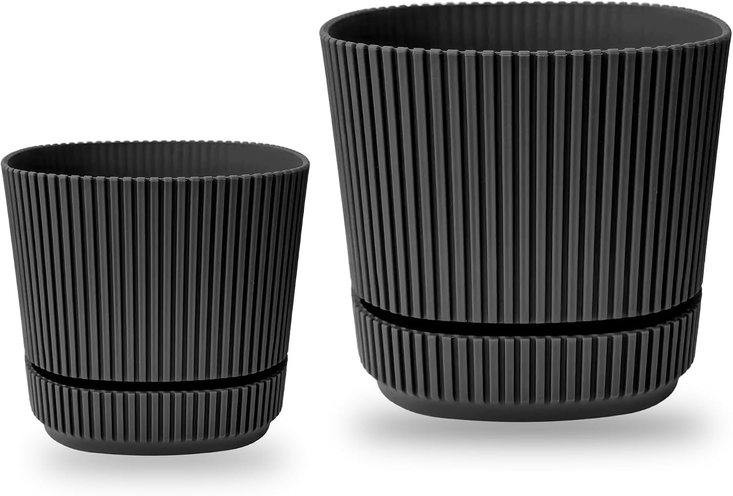 Pera Kare Saksı Seti 0,6 litre + 1,2 litre, İç Mekan - Dış Mekan 2li Ekonomik Tabaklı Saksı Set Antrasit Renk
