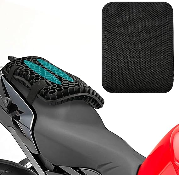 Motorcycle Gel Seat Cushion, Seat Cushion Available for Rear Passengers, 3D Honeycomb Shock Seat Honeycomb Cushion Motorcycle Cover, Breathable Shock Absorption Gel Seat Cushion (11.4x8.7inch)