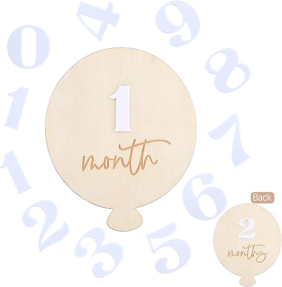 Wooden Balloon Baby Milestone Cards for First Year Monthly Photo Displays