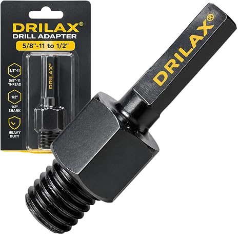 Drilax 5/8"-11 to 1/2 Inch Drill Adapter Heavy-Duty Triangle Shank Arbor for Diamond Hole Saws, Grinding Cups & Polishing Pads | Converts Angle Grinder Accessories to Standard Drill