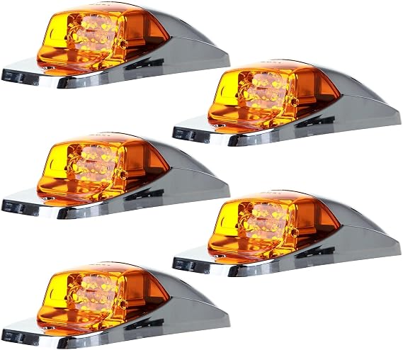 5x Truck Cab Marker Light 17 LED Amber Roof Running Lights w/Chrome