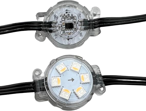 RGBW Addressable LED Puck Pixel Light DC24V 1.8W(6LEDs)/Pixel 30mm Open Hole IP68 Black Wire Flat Cover 10cm/15cm/20cm xConnect(20 Pixels 20cm Wire,UCS2904-RGBW(3000K))