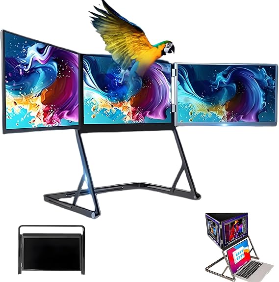 15.6 Laptop Screen Extender Monitor, 1080P FHD Tri-Screen Portable Monitor One Cable Connection, Ultra Thin with 360 Rotation Attach & Play Compatiable with Windows/Mac/Linux
