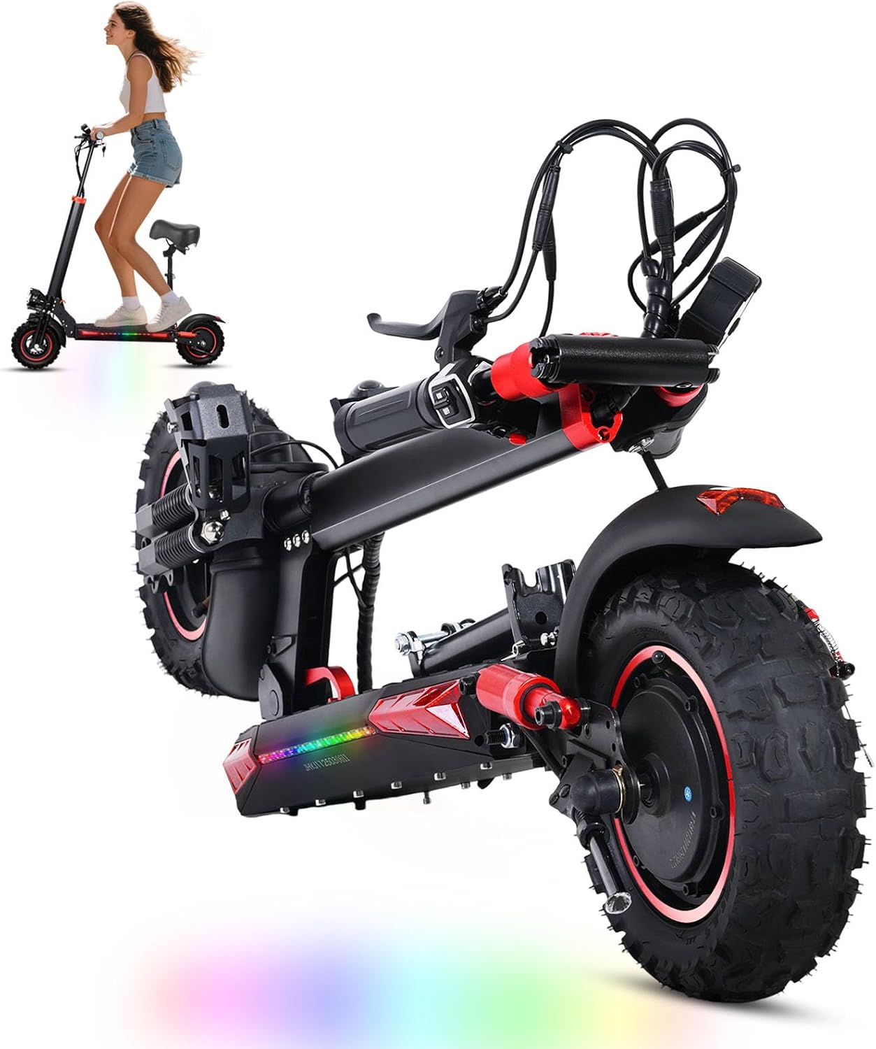 Electric Scooter Adults 1200W/1600W - 37 Miles Long Range,11" Off Road Tire,34 Mph Fast Electric Scooters,Dual Suspension & Braking Systems,Foldable Commuter All-Terrain E Scooter with Detachable Seat
