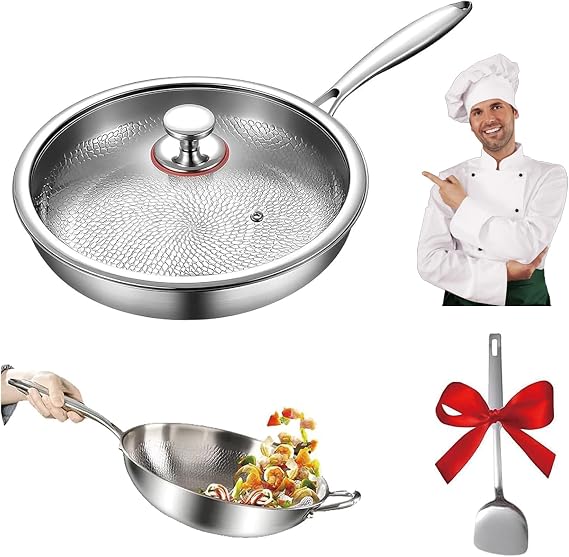 Titanium Pan Uncoated Titanium Hammered Pan Pro with Lid Spatula 26 cm