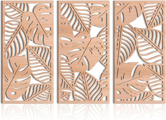 Yixuan 3-Piece Boho Wall Art Set, Lightweight Hollow Monstera Leaf Sculpture for Living Room, Bedroom, Hallway, Tropical Laser-Cut Wooden Wall Decor, Nature Inspired Home Decor, Wall Hanging Ornaments