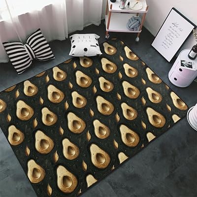 Area Rugs for Living Room Decor - Anti Slip Throw Washable Rugs 3x5, Gold Avocado Leaves Print Indoor Soft Carpet for BedroomRoomLivingDining 60x39 Inch