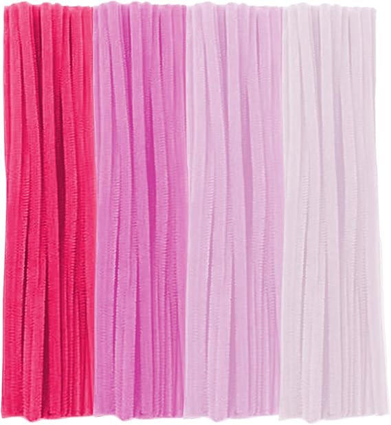 Pink Pipe Cleaners, 100 Pieces Chenille Stems Craft, 12 inch Long Fluffy Pipe Cleaners for Creative DIY Art Craft Projects, Home Decoration Supplies (6 mm x 30 cm, Pink Series-4 Colors)