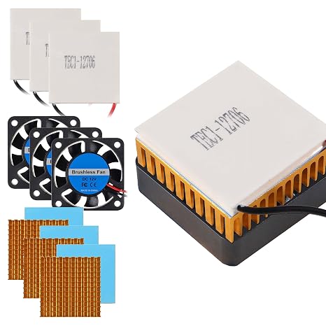 3 Sets TEC1-12706 Semiconductor Refrigeration 12V 6A Heatsink Thermoelectric Cooler Cooling Peltier Plate + Aluminum Heatsink + 12V Cooling Fan