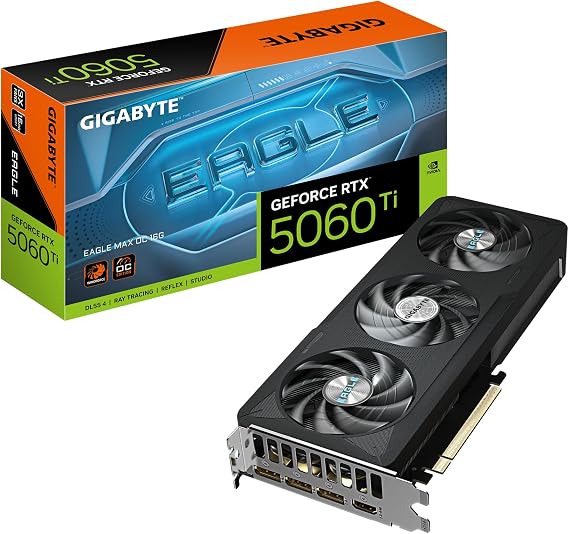 Gigabyte GeForce RTX 5060 Ti EAGLE MAX OC 16G Graphics Card - 16GB GDDR7, 128bit, PCI-E 5.0, 2617MHz Core Clock, 3 x DP, 1 x HDMI, NVIDIA DLSS 4, GV-N506TEAGLEMAX OC-16GD
