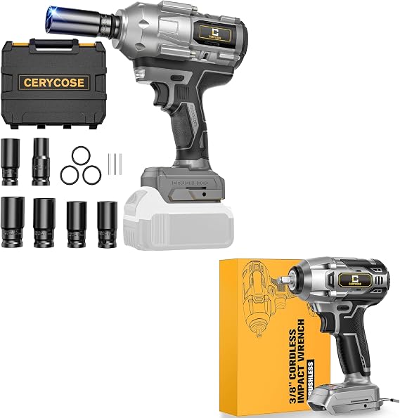 900FT-LBS 1/2 inch Impact Wrench with 6 Sockets and Durable Toolbox and 250FT-LBS 3/8 inch Wrench for Dewalt Battery(Bundled products)