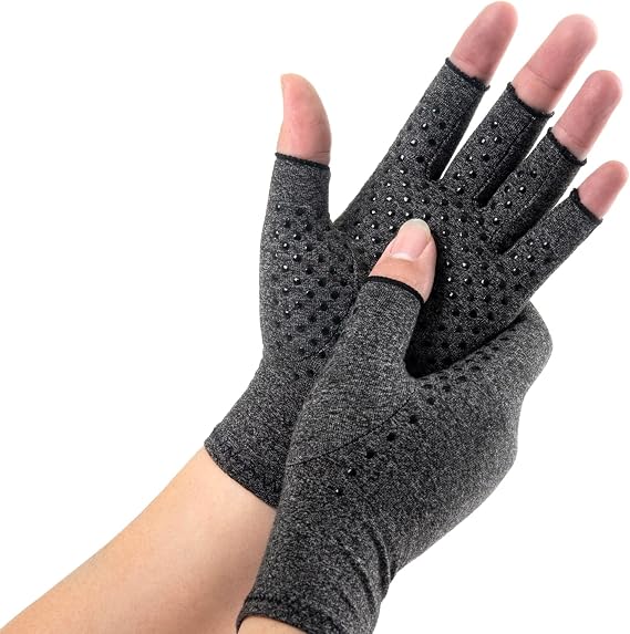 Compression Gloves for Women Men, Anti-Slip Fingerless Gloves