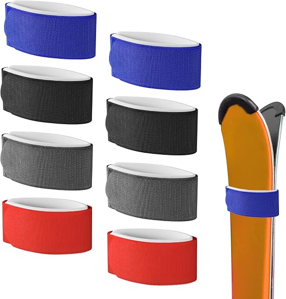 Lasuroa 8pcs Adjustable Snow Ski Wrap Carrier Straps with Protective Pad for Carrying Ski Boards Poles Winter Sports Accessories