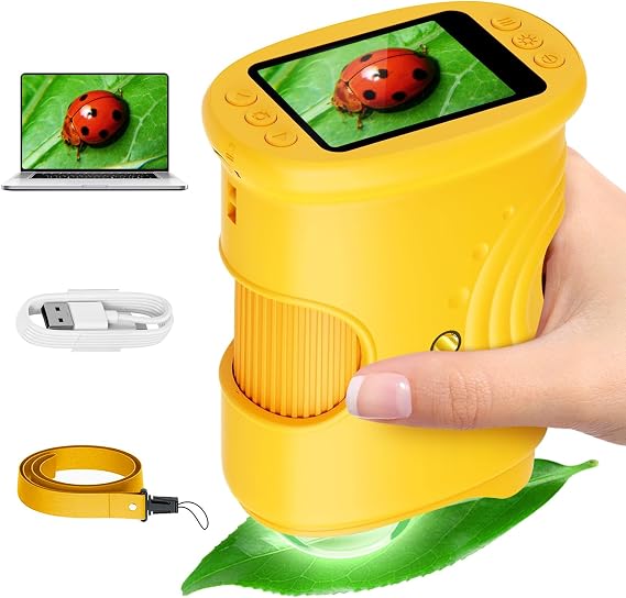 Alotwan Microscope for Kids 1000X Digital, Handheld Kids Microscope HD Screen Video Record, Portable Magnifying Glass Miniscope STEM Toys, Birthday Gifts for 3 4 5 6 7 8-12 Year Old Boys Girls