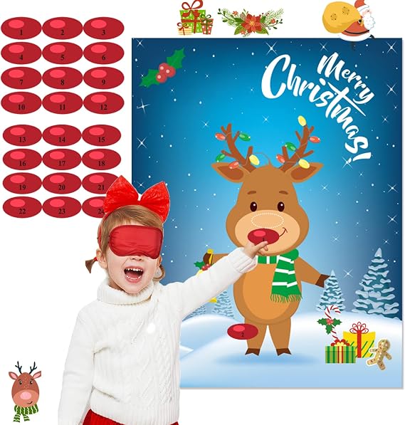 Christmas Games for Kids Pin The Nose on The Reindeer Party Decorations