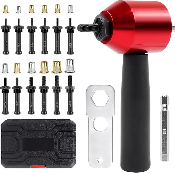 YUZES Rivnut Tool Adapter for Cordless Drill Electric- Newly Labor Saving Rivet Nut Gun Kit with 13 Mandrels & 260 Rivet Nuts, Professional Rivnut Gun Kit with Carrying Case (Rivet Nut Tool-30-R1)