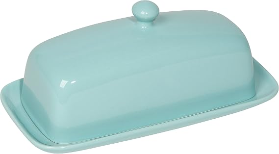 Now Designs Stoneware Rectangle Butter Dish with Lid Eggshell, 4.5 x 8 in