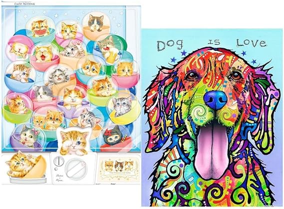 Pintoo Two Plastic Jigsaw Puzzles Bundle - 500 Piece for Adults - Kayomi - Kittens in Capsule Machine and 500 Piece for Adults - Dean Russo - Dog is Love [H1993+H2039]