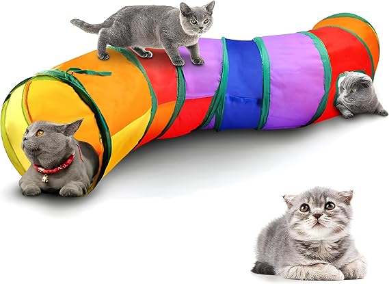 Rainbow Cat Tunnel | Collapsible, Interactive Play Toy, For Indoor Cats, Kittens, Rabbits & Puppies, Durable & Portable
