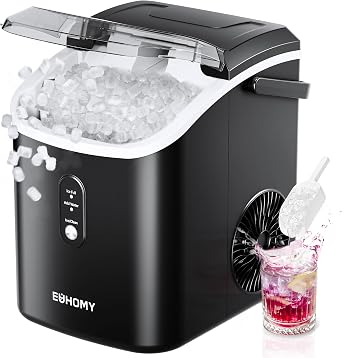 EUHOMY Nugget Ice Maker, Chewable Pellet Ice Machine with Self-Cleaning and Handle, Ready in 6 Mins, 15.5kg/24H, Removable Top Cover, One-Click Operation, Ice Cube Maker for Kitchen, Office