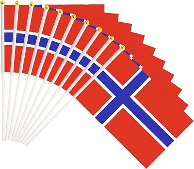 50 Pack Norway Norwegian on Stick Flags,Small Mini Hand Held Norway Norwegian Flags 5.5x8.3 Inch, Grand Opening, Carnival,Party Events Celebration
