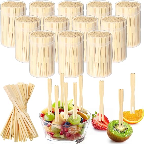 Tioncy 1200 Pcs Bamboo Appetizer Forks, 3.5 Inch Mini Disposable Bamboo Forks for Appetizers, Fruits, Cocktails, Weddings, Parties