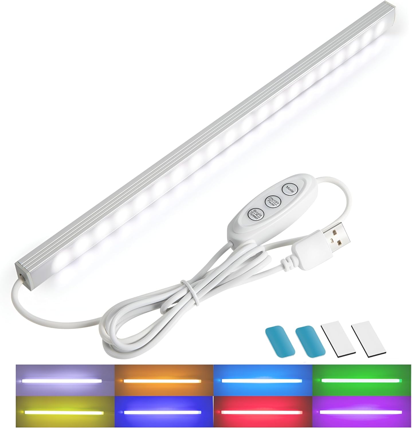 RGB Light Strip Plug-in Display Cabinet Light with 8 Colours & Colour-Cycle Mode Adjustable Brightness and Gradient Speed, Suitable for Kitchens, Display Cabinets, Wardrobes. [Energy Class A]