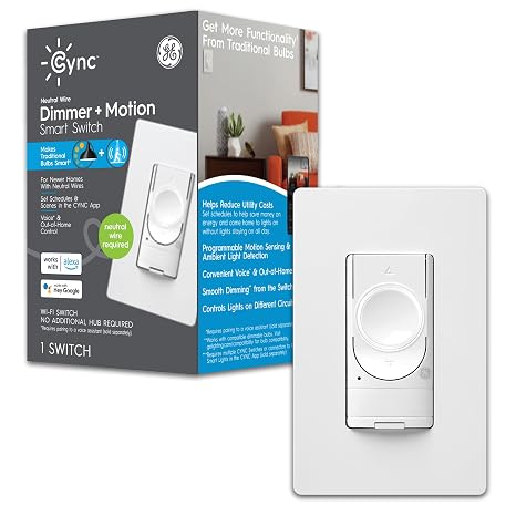 GE CYNC 48733 C By GE Smart Motion-Sensing Dimmer Switch, White | With Occupancy Sensor, WiFi Light Switch, Works with Amazon Alexa and Google Home