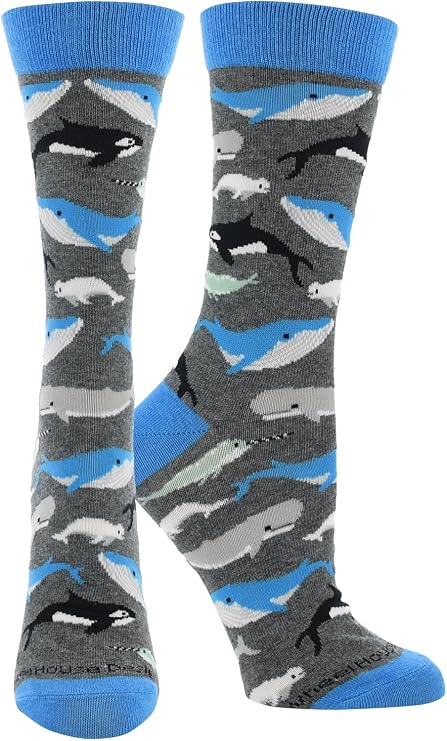 WHD Whale Crew Socks for Women & Men | Marine Life Enthusiast, Ocean Lover Socks