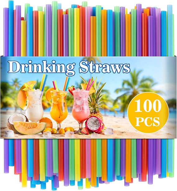 MAQIHAN 100PCS Colorful Plastic Straws Disposable for Party Drinks